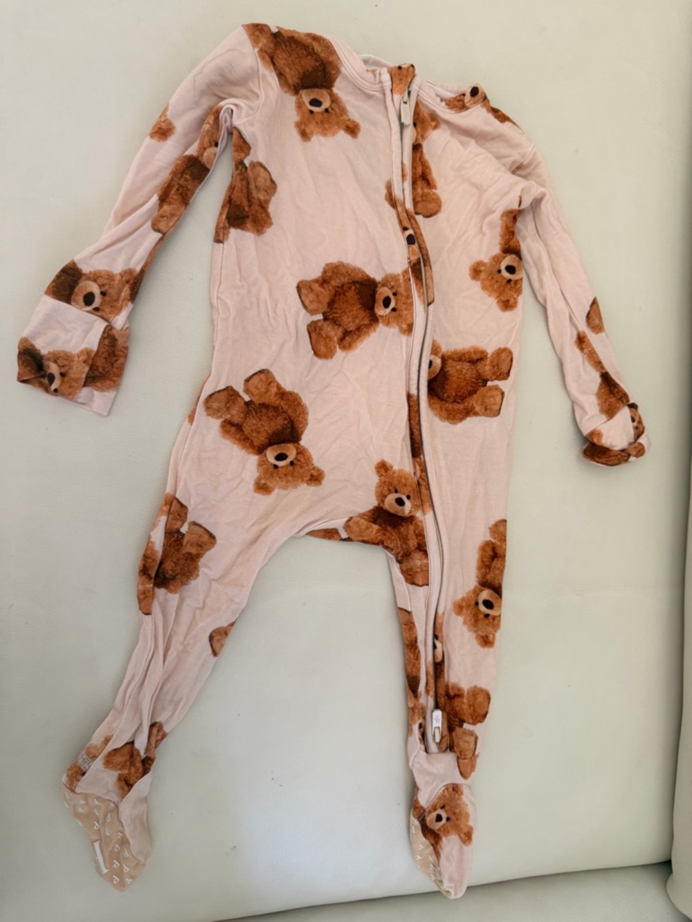 Posh Peanut Pink Teddy Bear Print Footed One-Piece